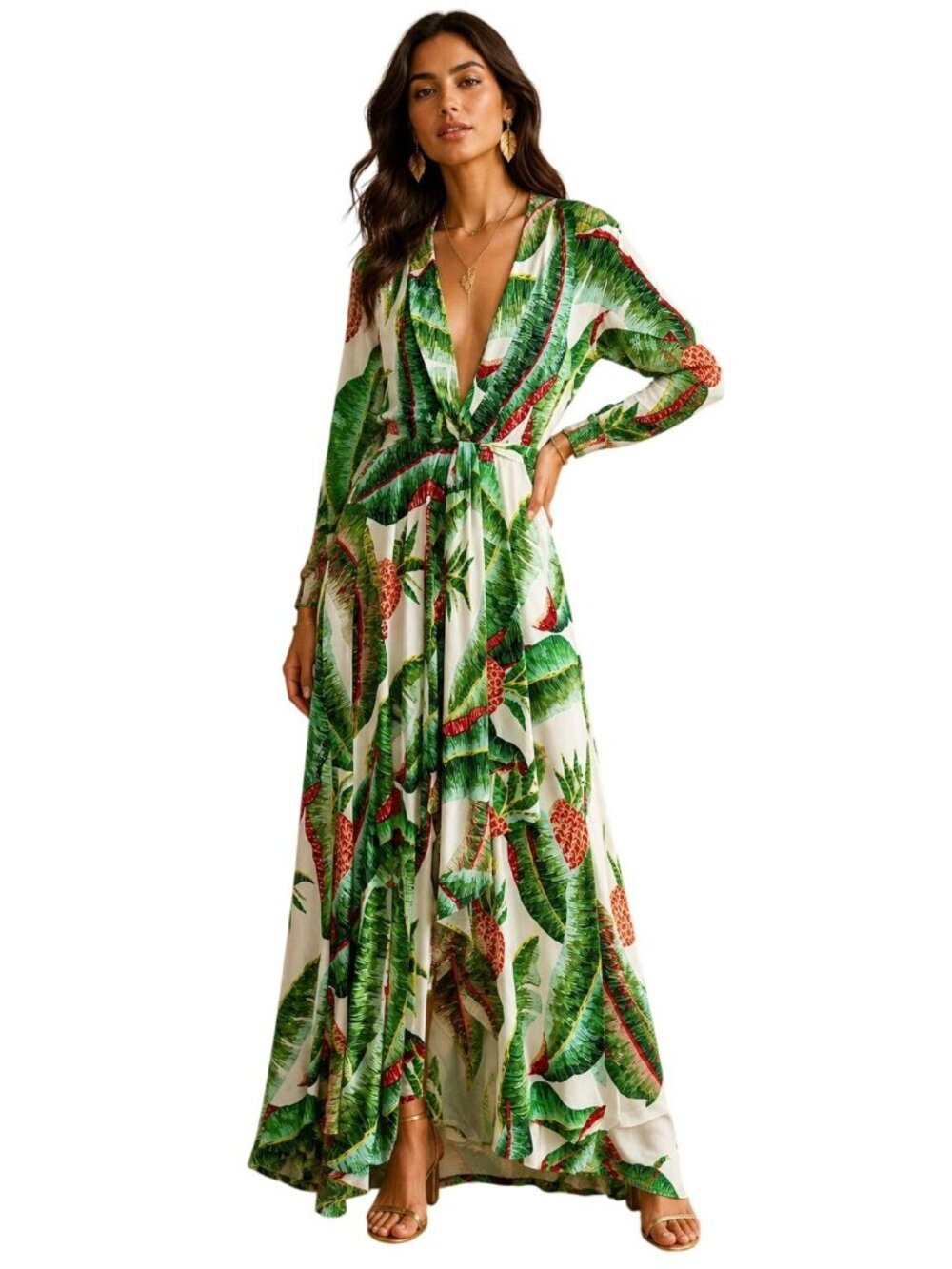 NWT Farm Rio Forest Palm Pineapple Maxi Dress XS White MSRP $295